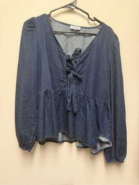 Madewell Denim Tie-Front Peplum Blouse — Indigo Blue